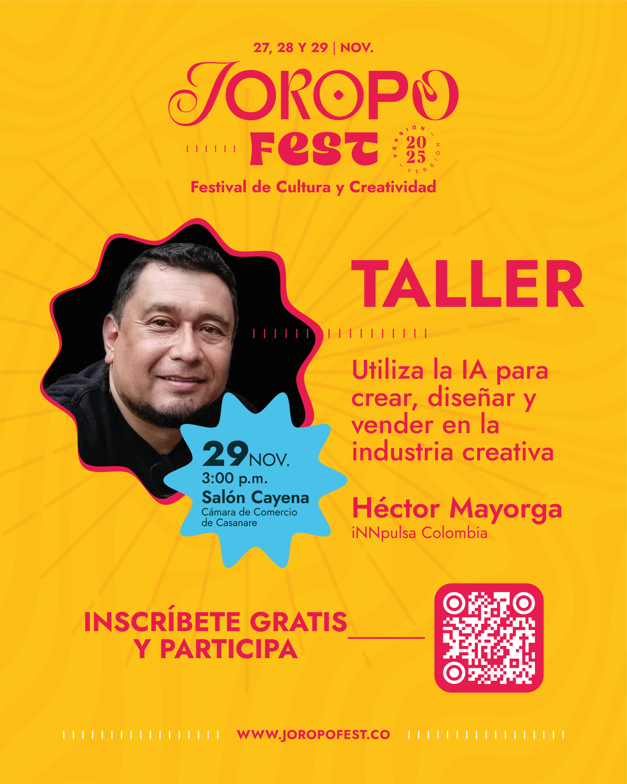 29 nov 03:00 pm Salón Cayena Taller - Utiliza la IA para crear, diseñar y vender en la industria creativa